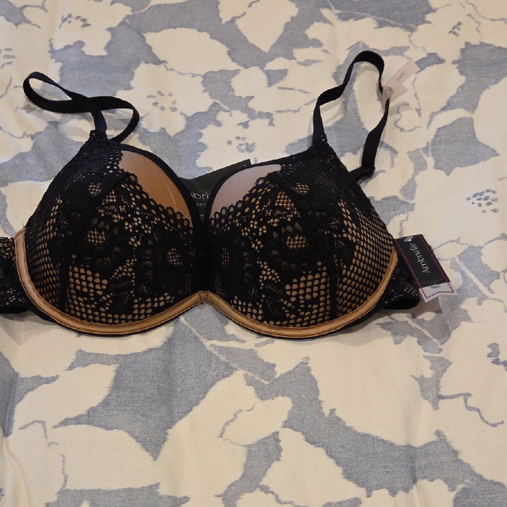 Ambrielle Black and Tan Lace Bra